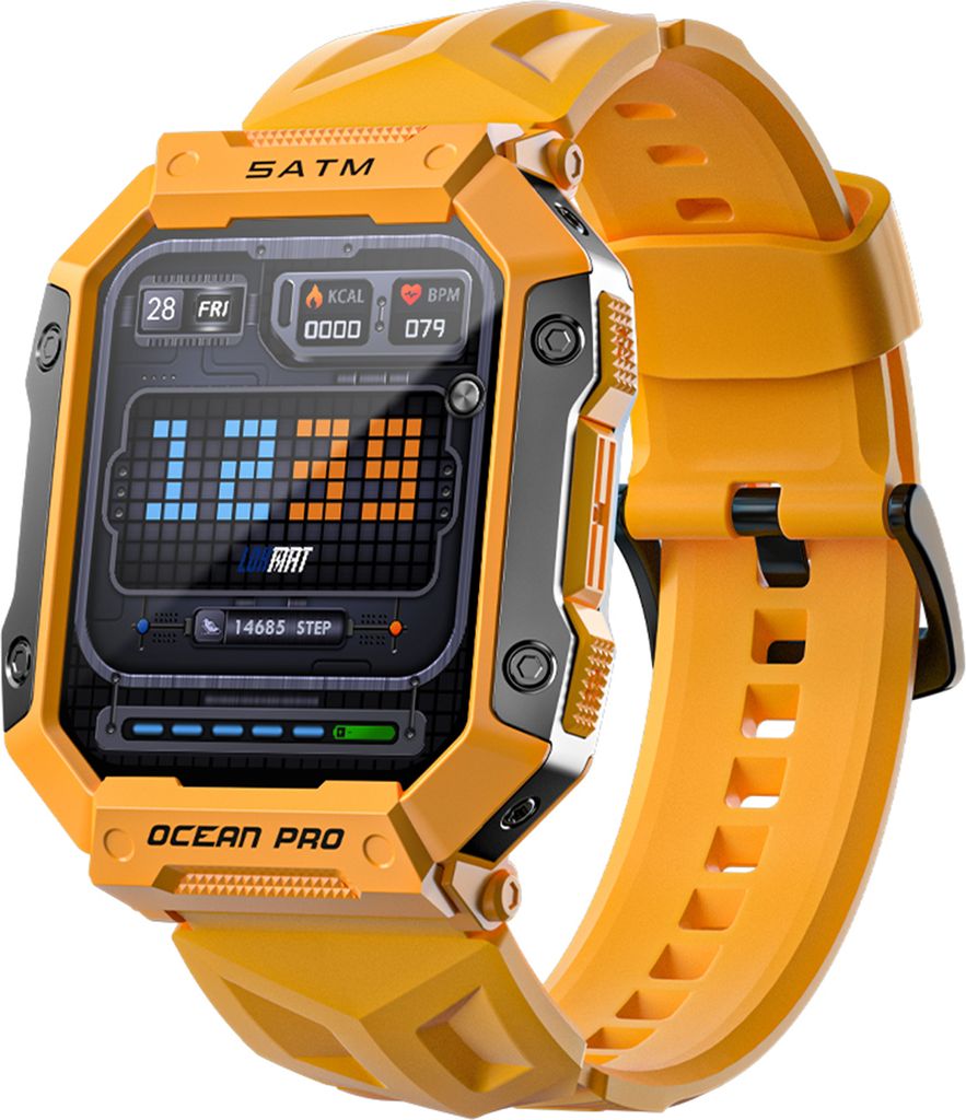 LOKMAT OCEAN PRO Multifunktions-Smartwatch, 1,85-Zoll-TFT-LED-Touchscreen/BT5.1/IP68 wasserdicht/Gesundheitsüberwachung/mehrere Sportmodi, Gelb