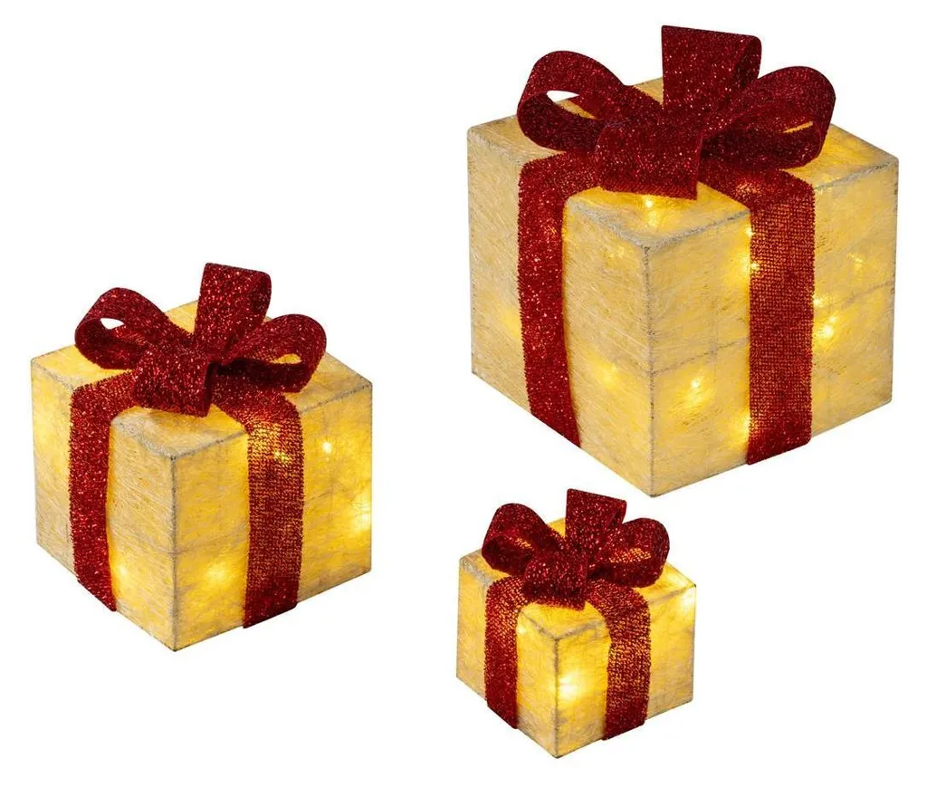 Lot de 3 Paquets Cadeaux Scintillants LED Couleurs Jaune et Rouge