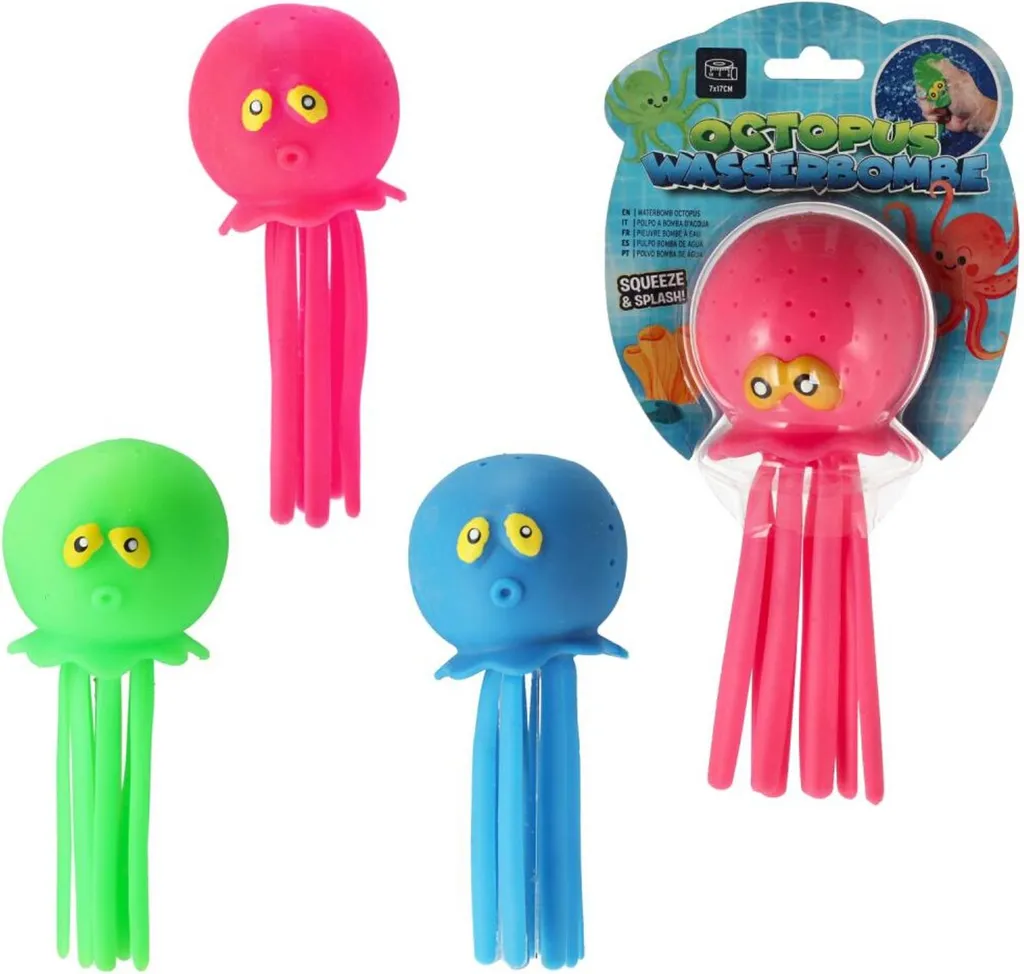 Bombe à eau réutilisable en mousse douce - Pieuvre 7 cm - Lot multicolore - 3