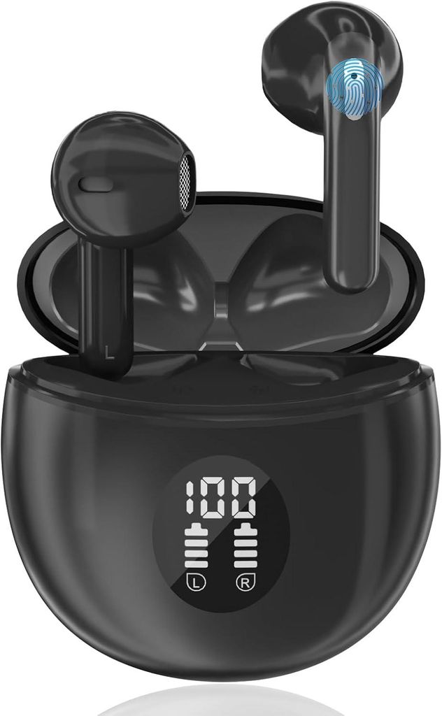 Kabellose In-Ear Bluetooth Kopfhörer mit 40h Laufzeit, 4 Mikrofonen, LED-Display & HiFi Stereo