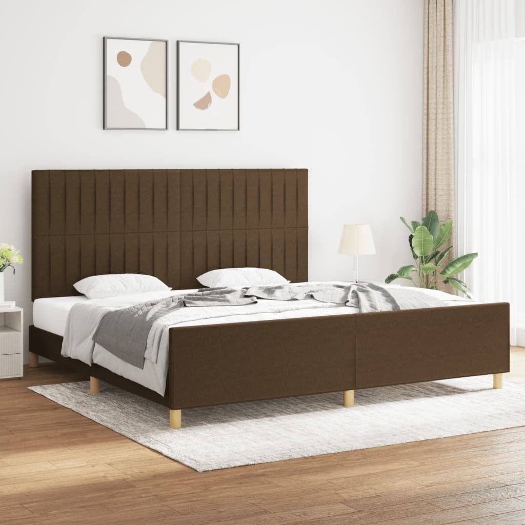 The Living Store Bettgestell mit Kopfteil Dunkelbraun 200x200 cm Stoff