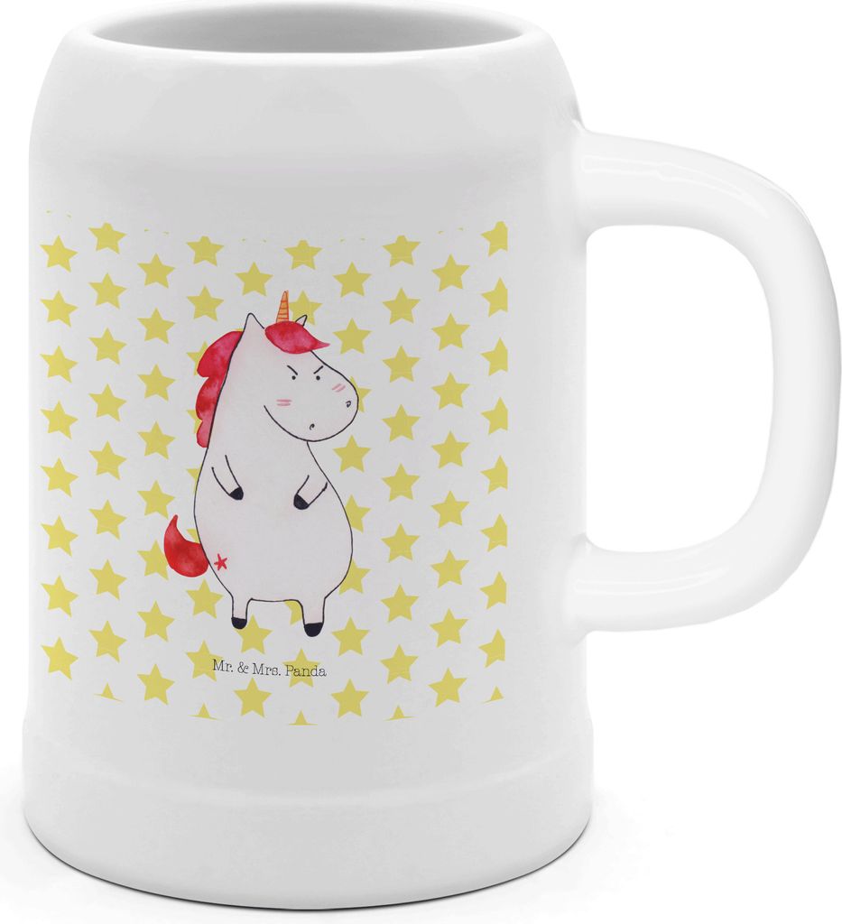 Mr. & Mrs. Panda Krug Einhorn Wut - Weiß - Geschenk, Unicorn, Steingutkrug, Einhörner, Ansage, Steinkrug, Tonkrug, Seidel, Lustig, Deko, Nein, Hu...