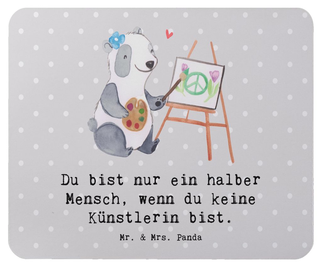 Mr. & Mrs. Panda Mauspad Künstlerin Herz - Grau Pastell - Geschenk, Mouse Pad, Spruch, Lustig, Malerin, mausteppich, mousematte, Kunstschule, lapt...
