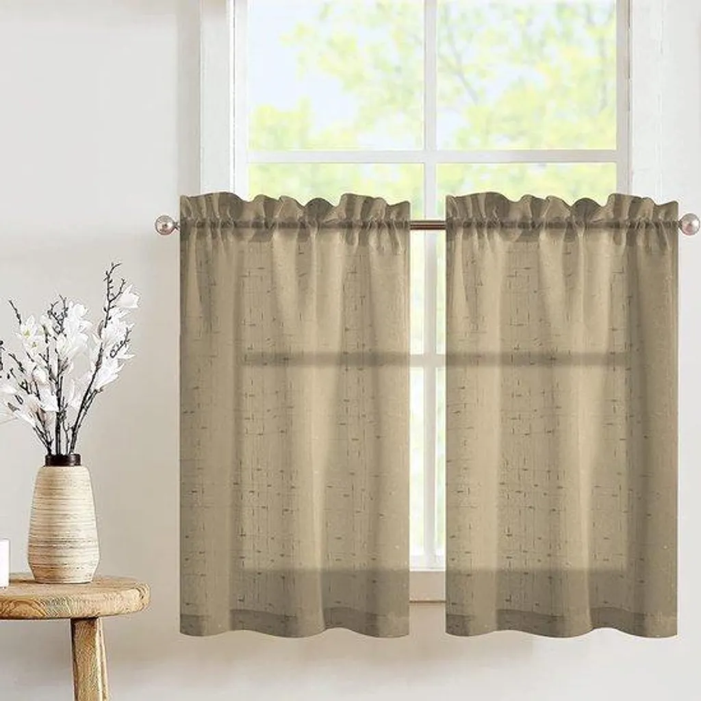 Rideaux bistrot motif croisé voile de verre - Lot de 2 panneaux 60 cm