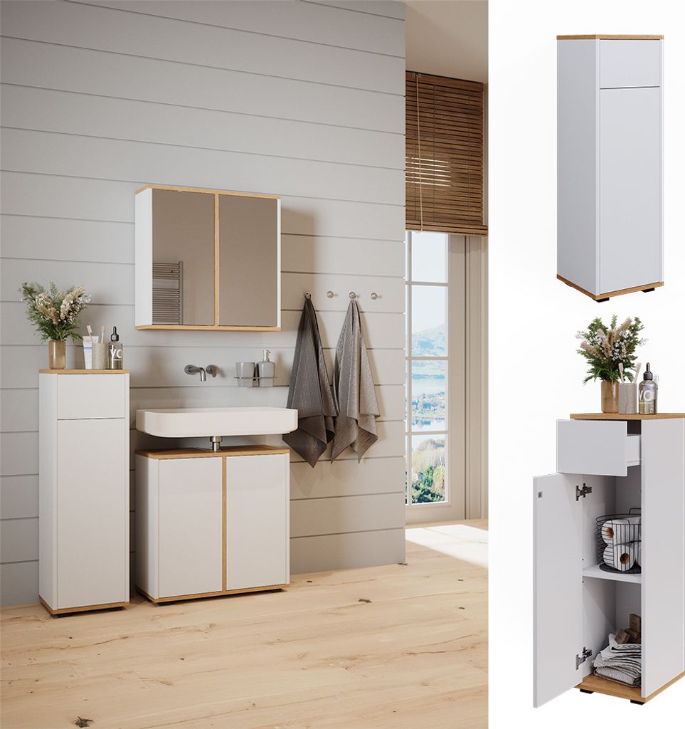 Midischrank Vicco Didi Weiß/Artisan 30 x 97 cm mit Schublade, Model 47667