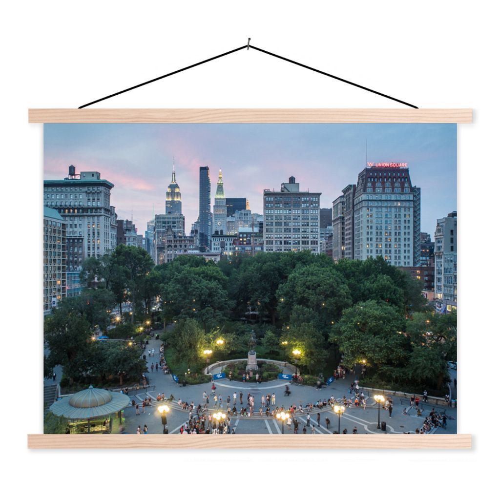 MuchoWow Textilposter New York - Platz - Baum 120x90 cm mit holzfarbenen Rahmen - Magnetisch