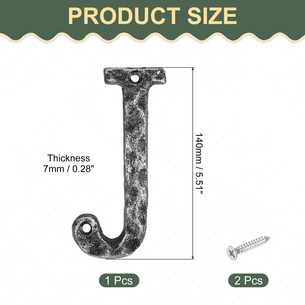 Hausnummer Alphabet J, 140*7mm Hausnummernschild aus Gusseisen Stra?ennummer Tš¹rnummer fš¹r Bš¹rotš¹ren, Briefk?sten, Garagen - Schwarzsilber