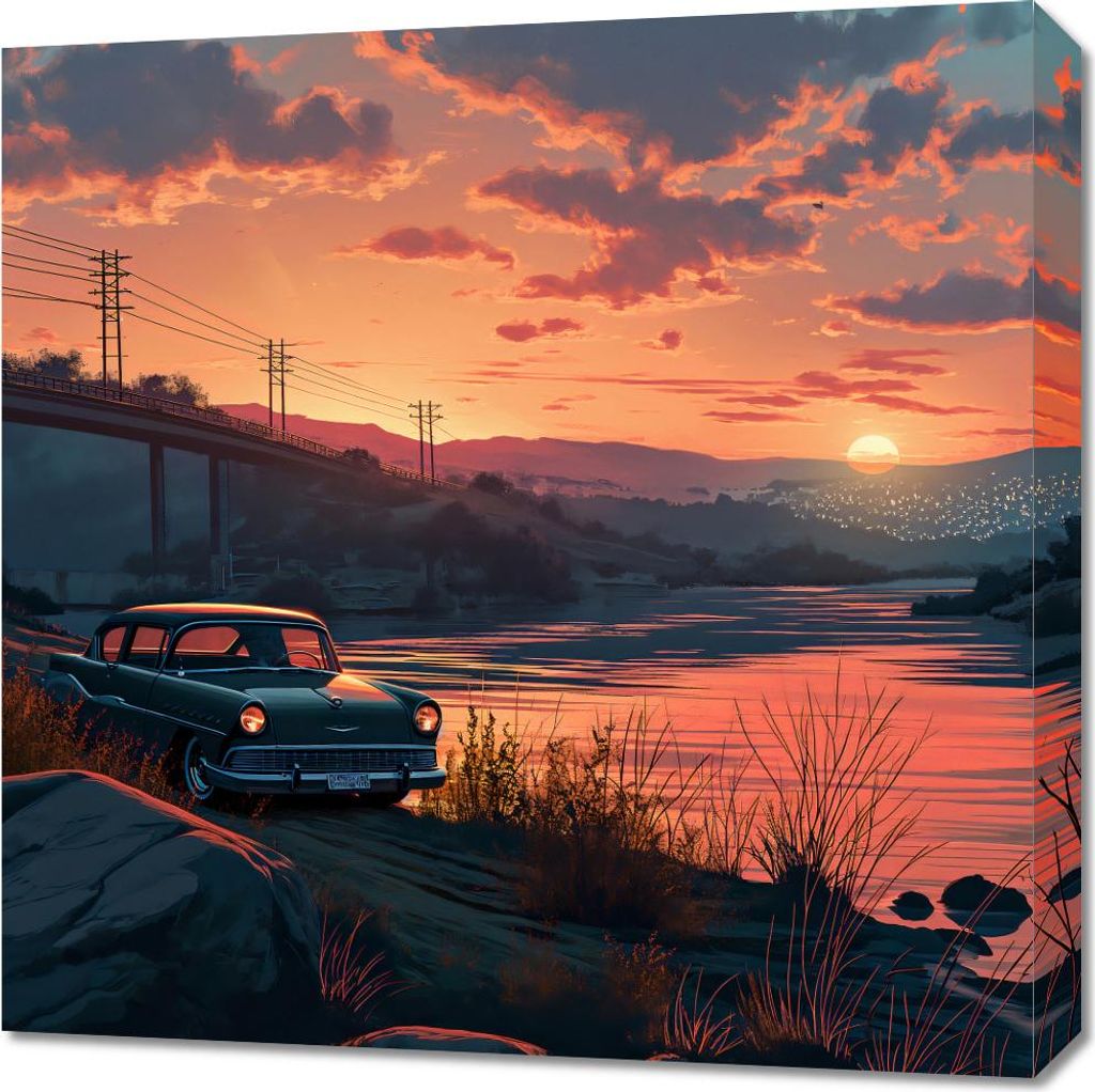 Bild 60x60cm Sonnenuntergang Beim Klassiker