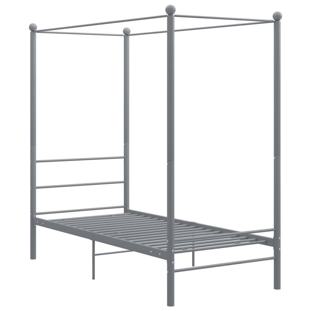 vidaXL Letto a baldacchino in metallo grigio 90x200 cm Immagine del prodotto 