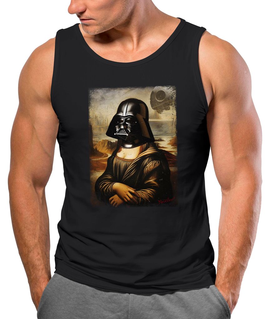 Herren Tank-Top Print Aufdruck Mona Lisa Parodie Meme Kapuzen-Pullover Männer lustige Motive Fun-Shirt Moonworks Darth Lisa schwarz XXL