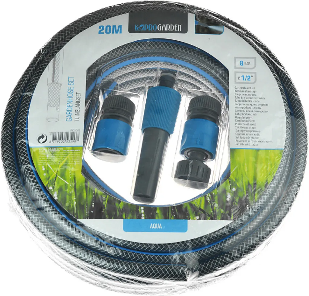 Tuyau ProGarden noir 20m en plastique robuste avec 4 accessoires inclus