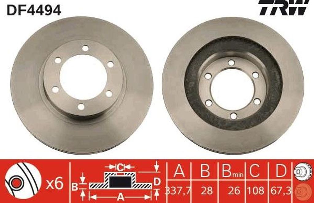 TRW DF4494 Bremsscheibe OE 4351260151 kompatibel mit Land Cruiser
