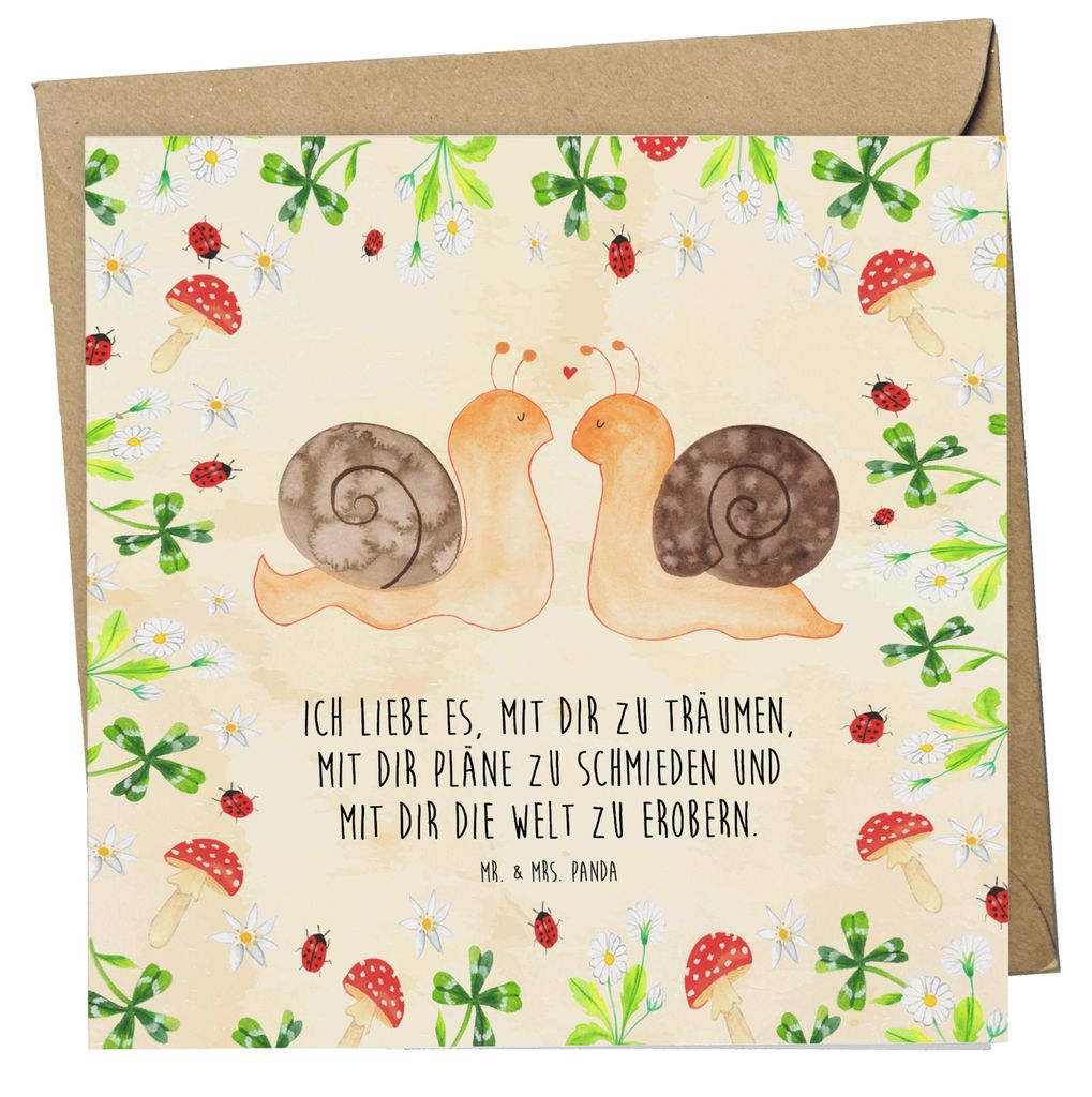 Mr. & Mrs. Panda Glückwunschkarte Schnecken Liebe - Naturpapier - Geschenk, Träume, anlasskarte, Freundin, Pärchen, Klappkarte, doppelkarte, Gru...