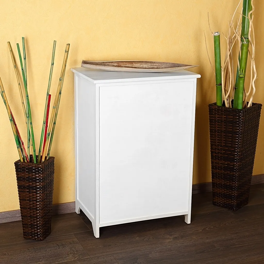Commode Mucola Shabby Chic Blanc en Bois avec Étagère et Sideboard