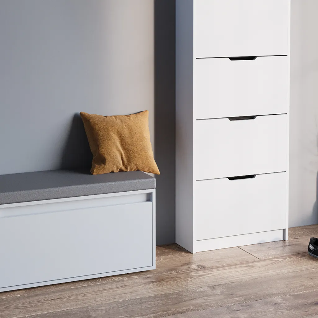 Banc de Rangement Chaussures Blanc Vicco Luca Ensemble Entrée Complet
