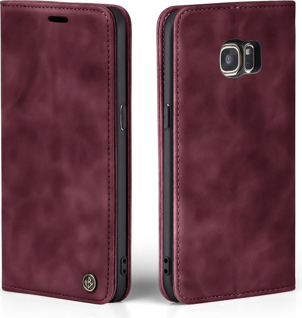 Handy Hülle für Samsung Galaxy S7 Klapphülle Bookcase Flip Cover Handy Tasche Etui Farbe: Weinrot