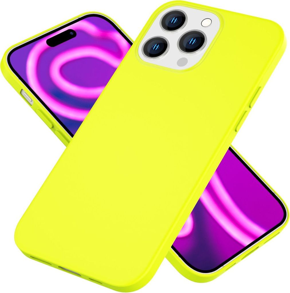 Hülle Neon für iPhone 15 Pro Max Silikon Schutzhülle Bunt Case Handyhülle Cover Gelb