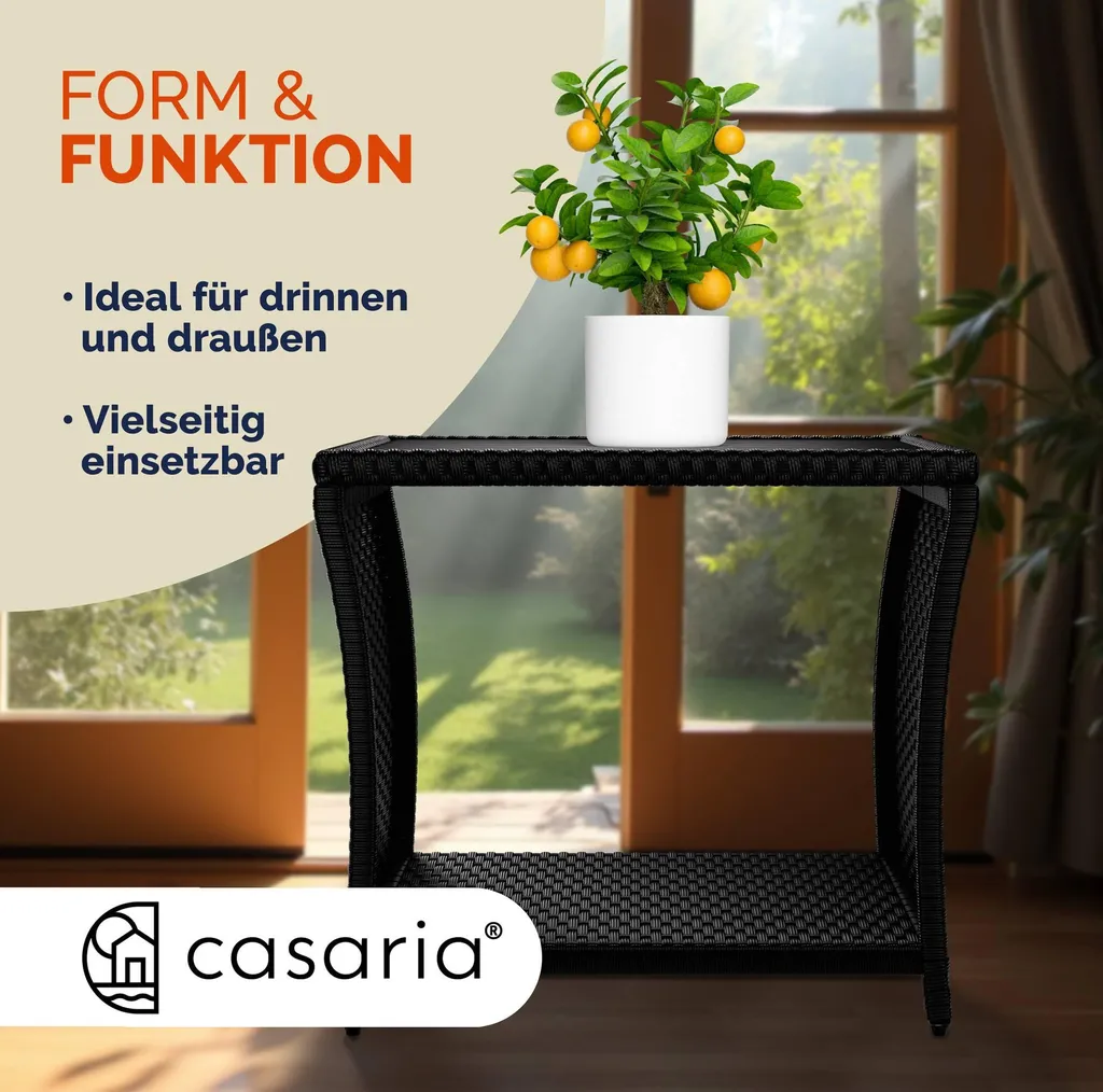 Table basse de jardin noire en polyrotin avec plateau WPC résistant - 7
