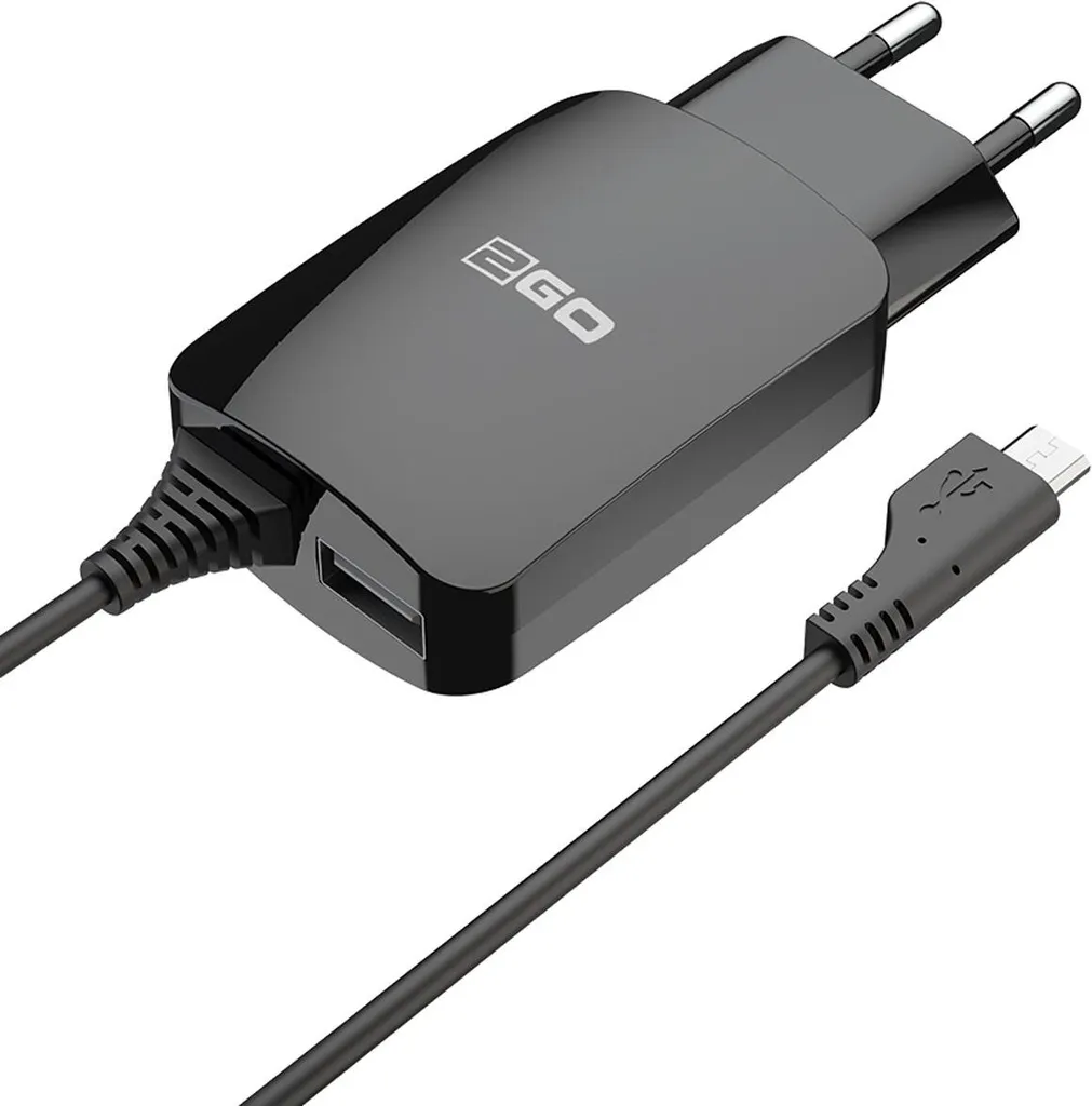 Bloc d'alimentation Micro-USB 12W 2GO noir avec port USB additionnel