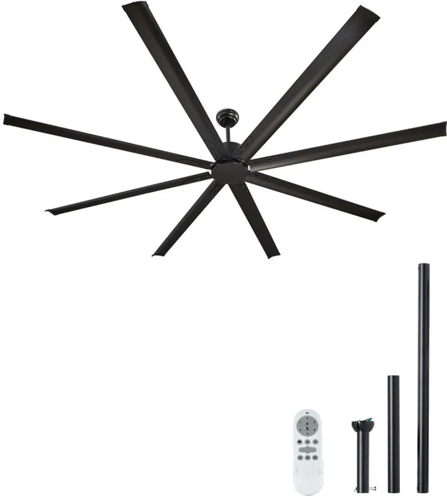 Ventilateur de plafond moteur DC silencieux 243cm noir sans lumière