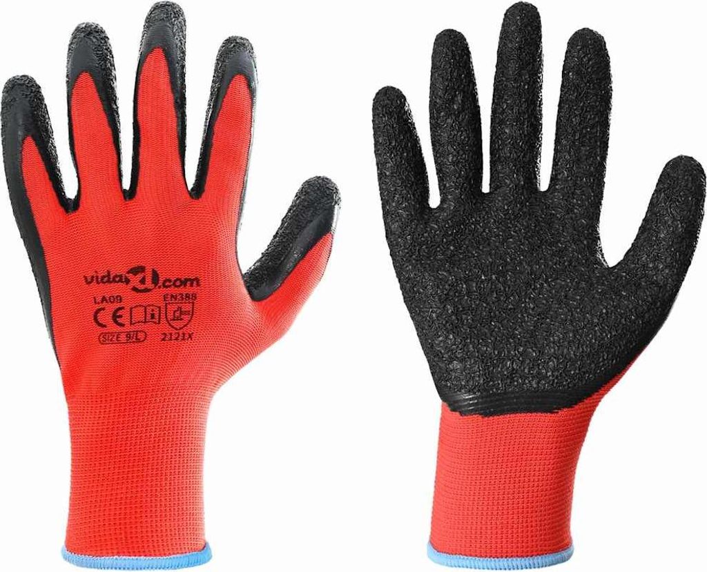 Arbeitshandschuhe 12 pcs Rot und Schwarz 9 / l Latexbeschichtung