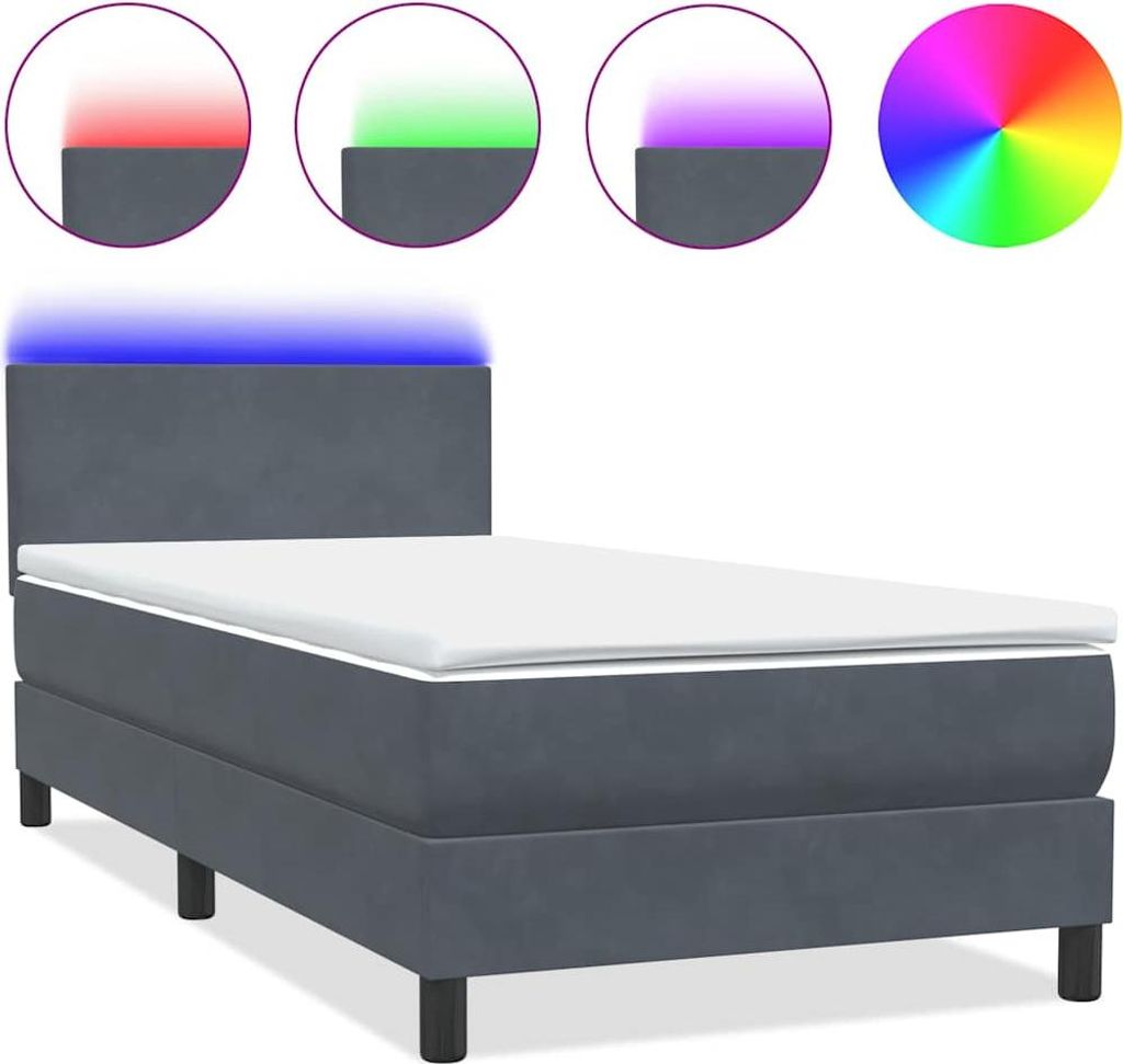 vidaXL Boxspringbett mit Matratze & LED Dunkelgrau 80x210 cm Samt