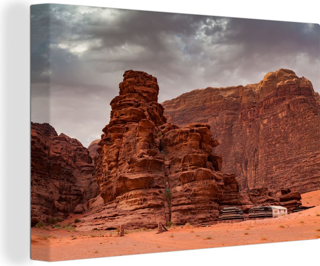 OneMillionCanvasses - Leinwandbilder - 140x90 cm, Schöne rote Berge im Wadi Rum, Wandbilder Kunstdruck Wanddekoration - Foto auf Leinwand - Gem...