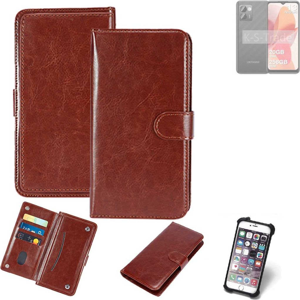 K-S-Trade 360° Hülle kompatibel mit Doogee N50 Pro braun Kunstleder Case BookCase WalletCase Kunstlederederhülle Handyhülle, Rundumschutz Bumper
