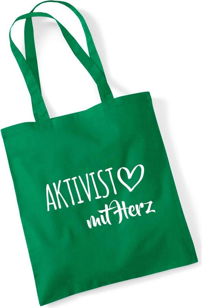 Huuraa Jutebeutel Aktivist mit Herz 10 Liter Kelly Green Baumwolle Tasche Geschenkidee