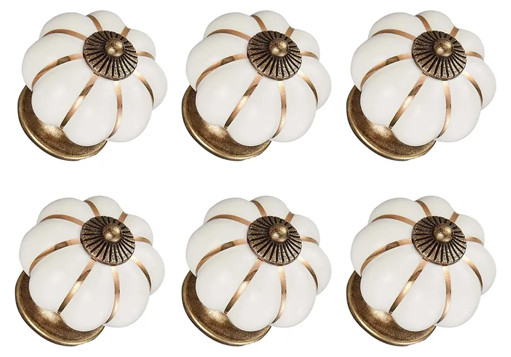Boutons de placard vintage en céramique et zinc blanc lot de 6 unités