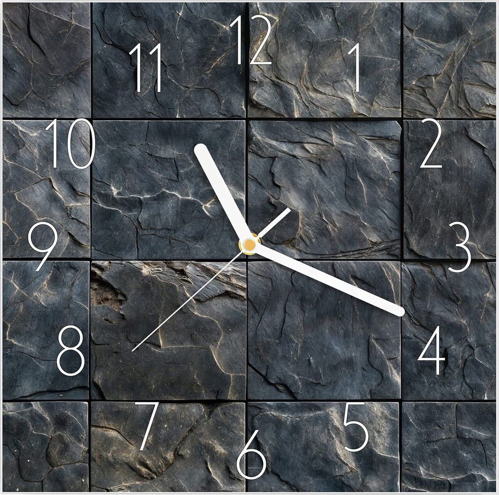 Wanduhr aus Glas mit Motiv Schieferfliesen- 30 x 30 cm - inkl. Aufhängesystem