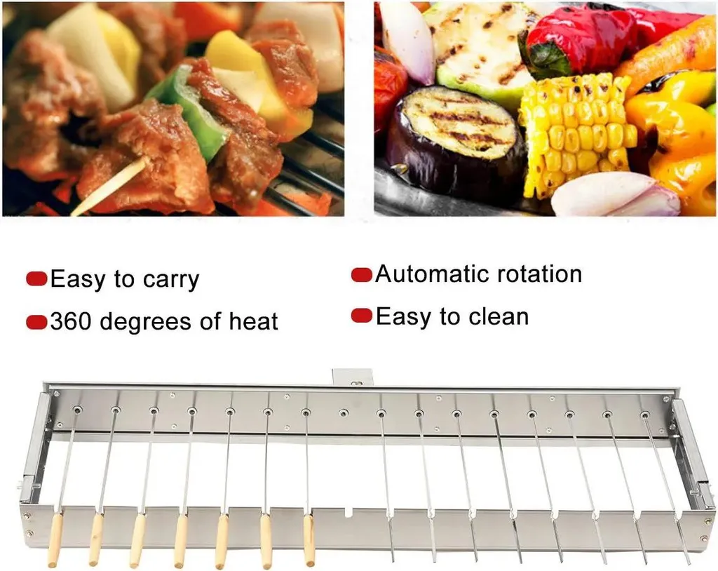 Barbecue rotatif pour jardin et camping inox 80 cm motorisé par USB