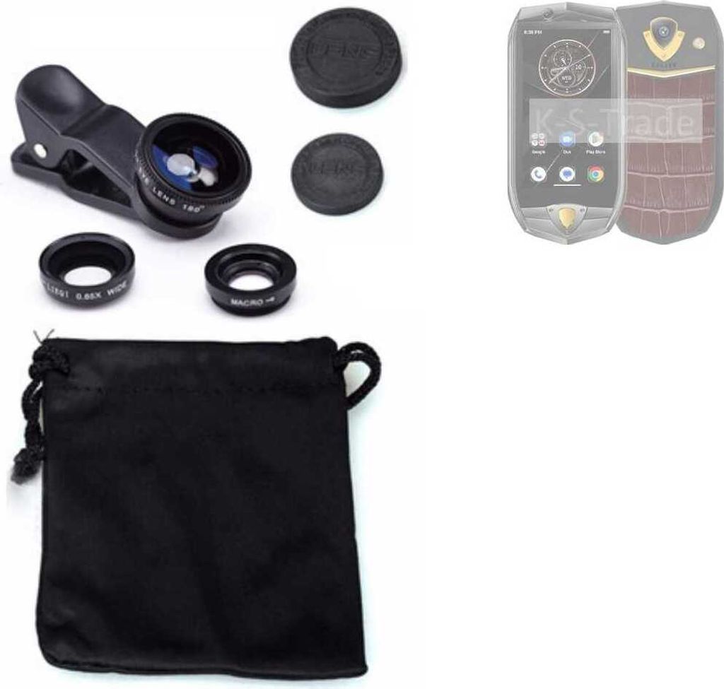 K-S-Trade Smartphone Kamera Linsen Set Kompatibel mit Oukitel K16 3in1 Clip-On Kamera Adapter Macro Weitwinkel FishEye Fischauge Objektiv Linse