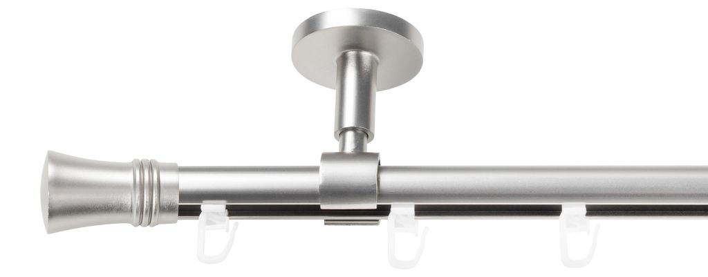 SN Deco Gardinenstange Innenlauf Lyon, 19 mm, 1-läufig, Stahl, Komplett-Set mit Ringen, Profildeckentrager, 360 cm, chrom matt