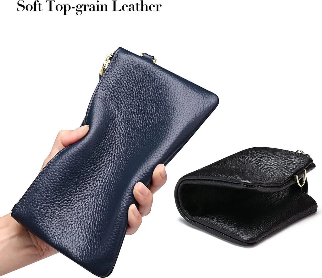 SENDEFN Sac à main d'embrayage RFID en Cuir Véritable - Bleu Profond - 3