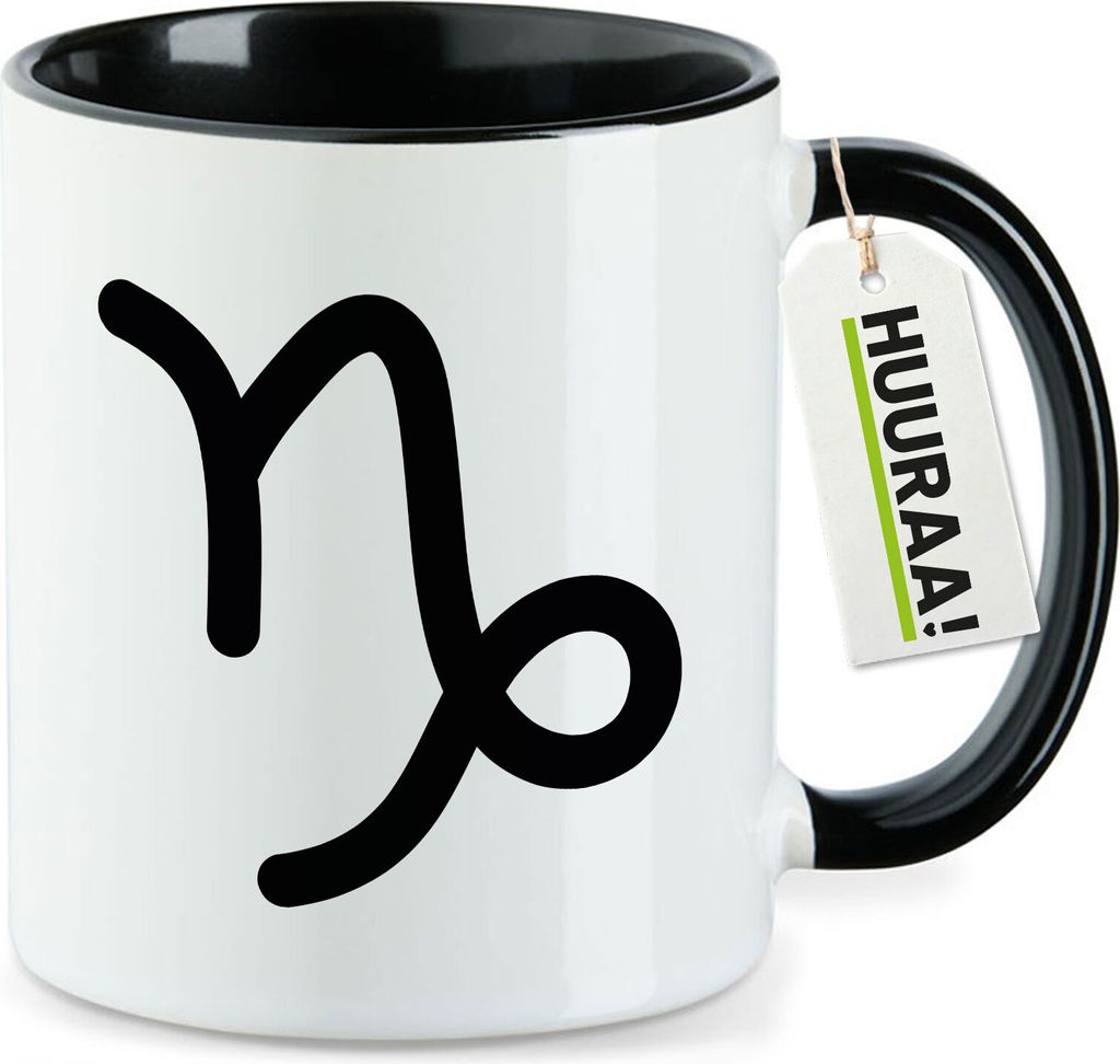 Huuraa Kaffeetasse Steinbock Sternzeichen Zeichen 330ml Schwarz Keramik Kaffeebecher Geschenkidee