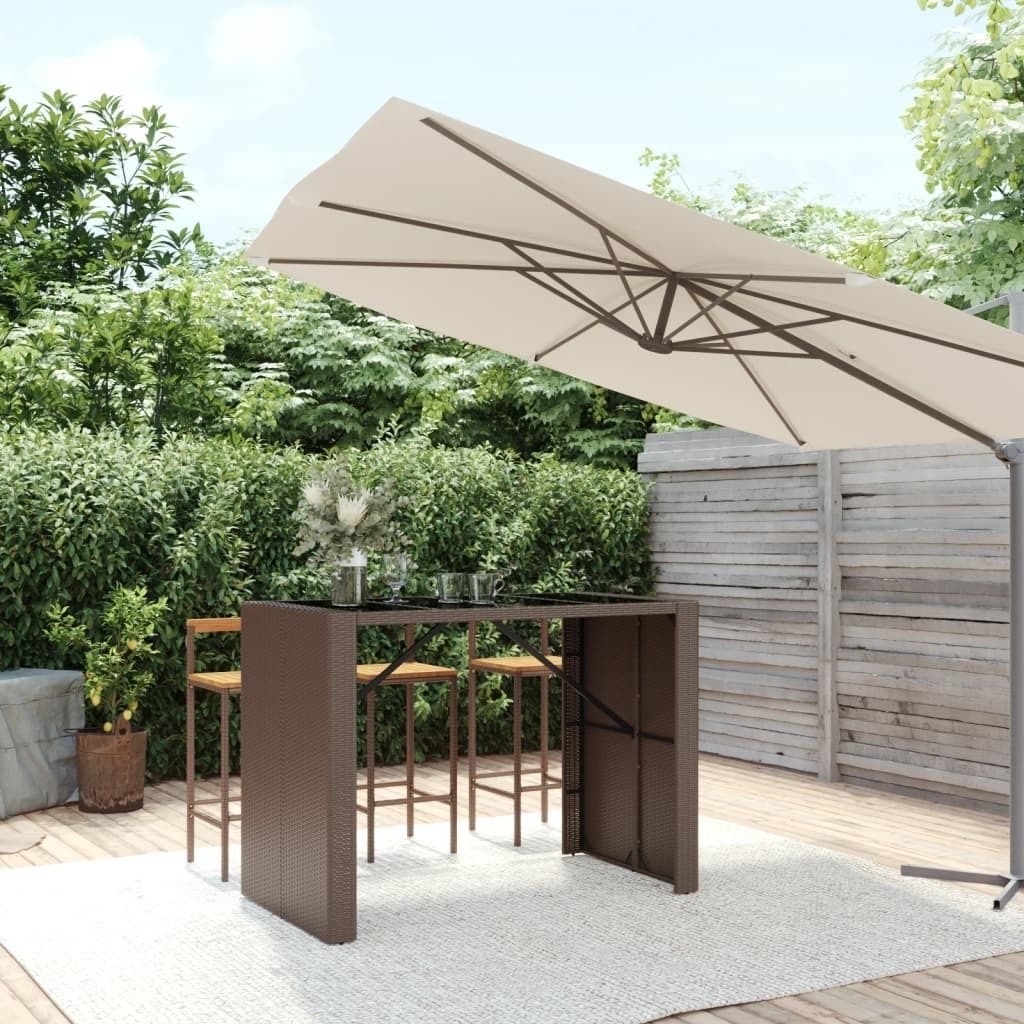 The Living Store Bartisch mit Glasplatte Braun 145x80x110 cm Poly Rattan