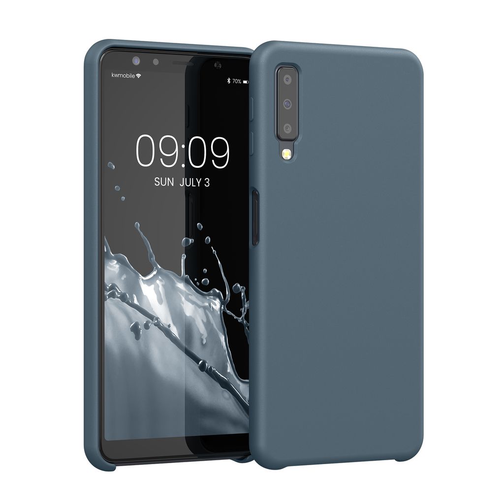 kwmobile Hülle kompatibel mit Samsung Galaxy A7 (2018) Hülle - Silikon Handy Case - Handyhülle weiche Oberfläche - kabelloses Laden - Dunkler S...
