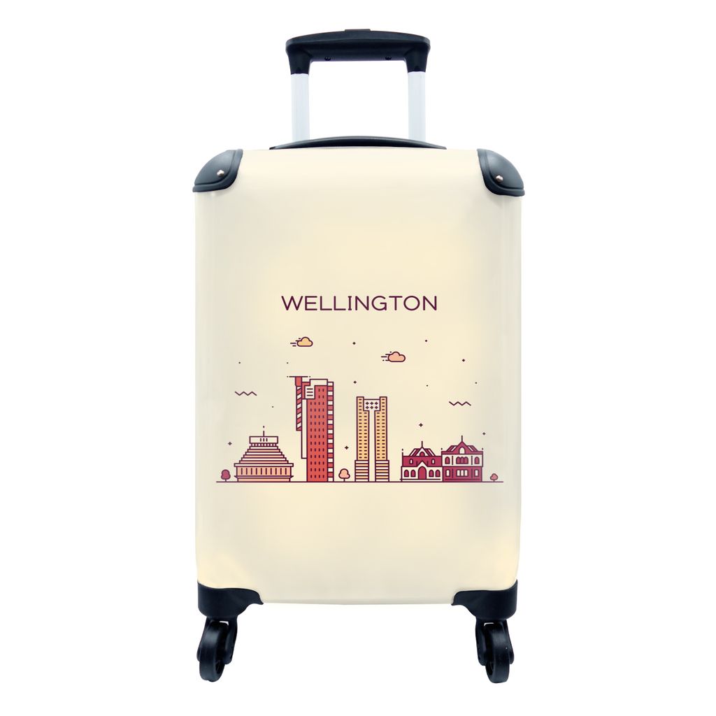 MuchoWow Koffer Handgepäck Trolley Rollkoffer Kleine Reisekoffer mit 4 Rollen - Wellington - Skyline - Neuseeland - Cabin Size < 55x40x23 cm & 5...