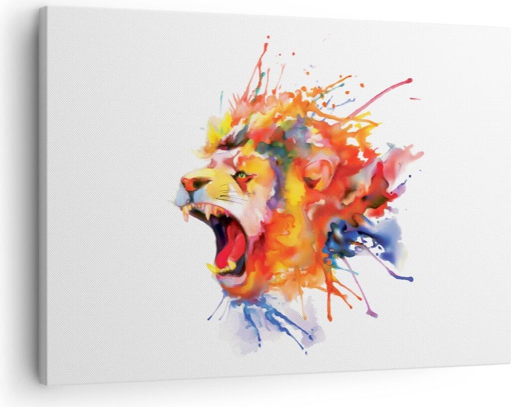 Bild auf Leinwand - Leinwandbild - Löwe modern Malerei Tier - 70x50cm - Wand Bild - Wanddeko - Leinwanddruck - Bilder - Kunstdruck - Wanddekoratio...