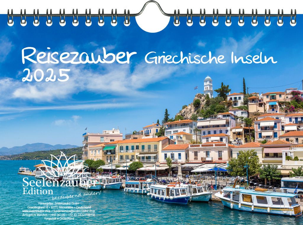 Reisezauber Griechische Inseln DIN A5 Kalender für 2025 Kreta Mykonos Santorin Griechenland Urlaub Reise Strand Meer - Seelenzauber