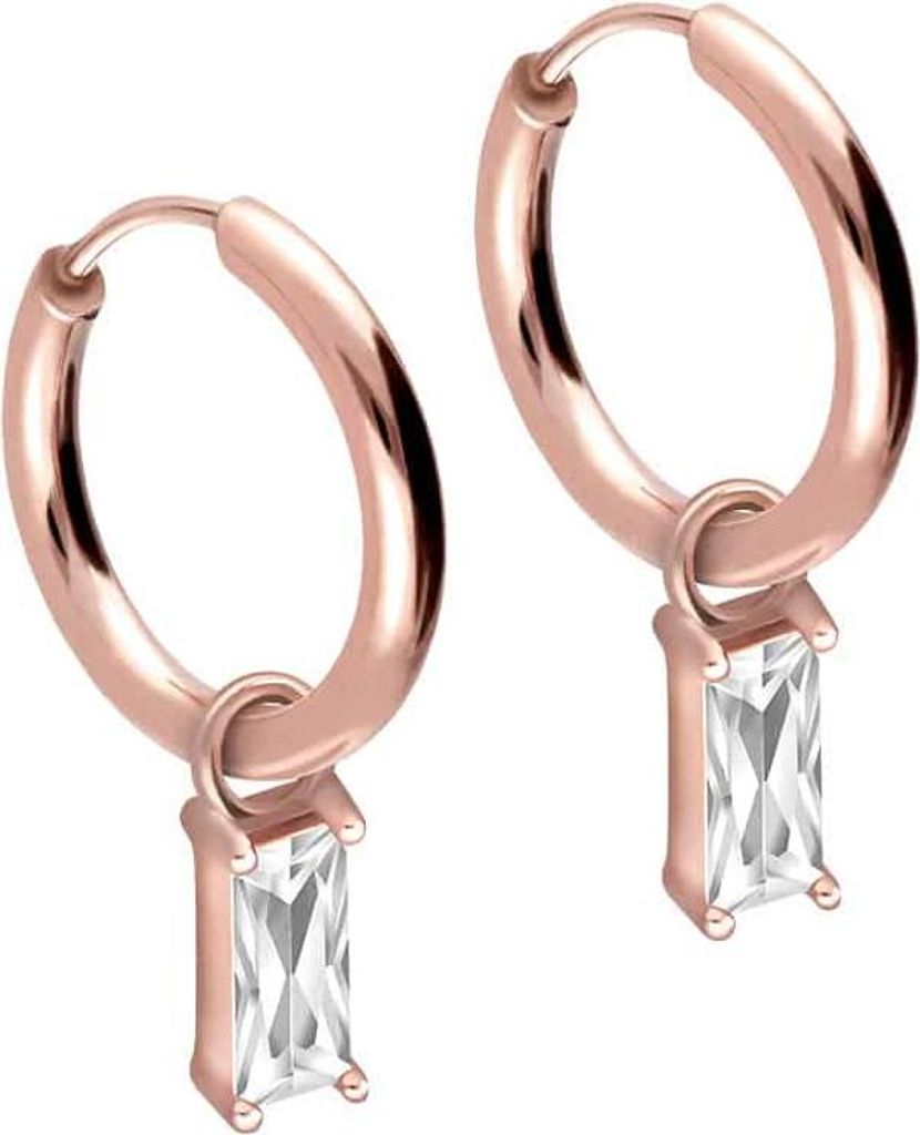 Chirurgenstahl Ohrclicker Creolen EINGEFASSTES KRISTALLRECHTECK RoséGold Innendurchmesser: 12mm + Designstärke: 2mm
