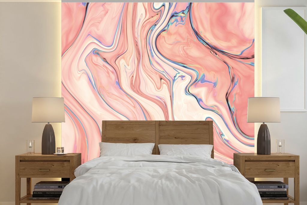 MuchoWow Fototapete für Wohnzimmer oder Schlafzimmer Wandtapete Vinyl Motivtapete Marmor - Pastell - Rosa - Blau - Marmoroptik - Abstrakt - 300x...