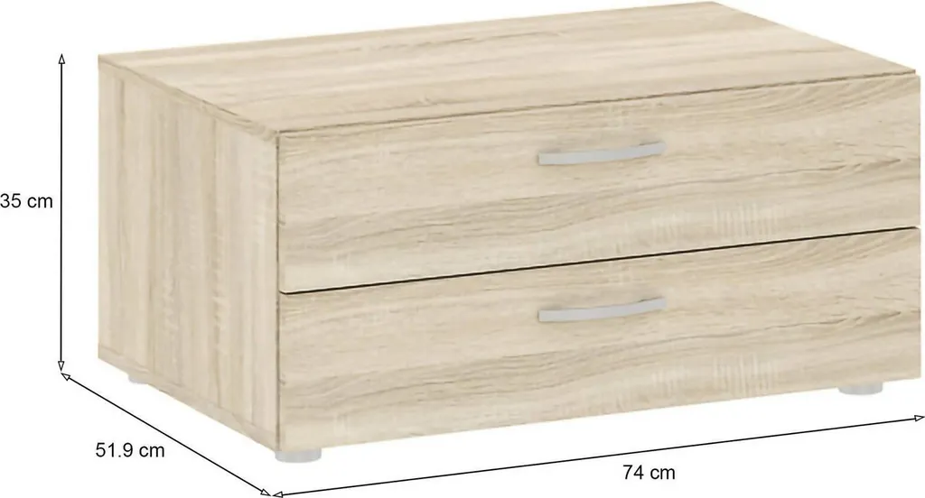 Commode Chêne Brun 2 Tiroirs 74cm de Haut Style Moderne et Robuste