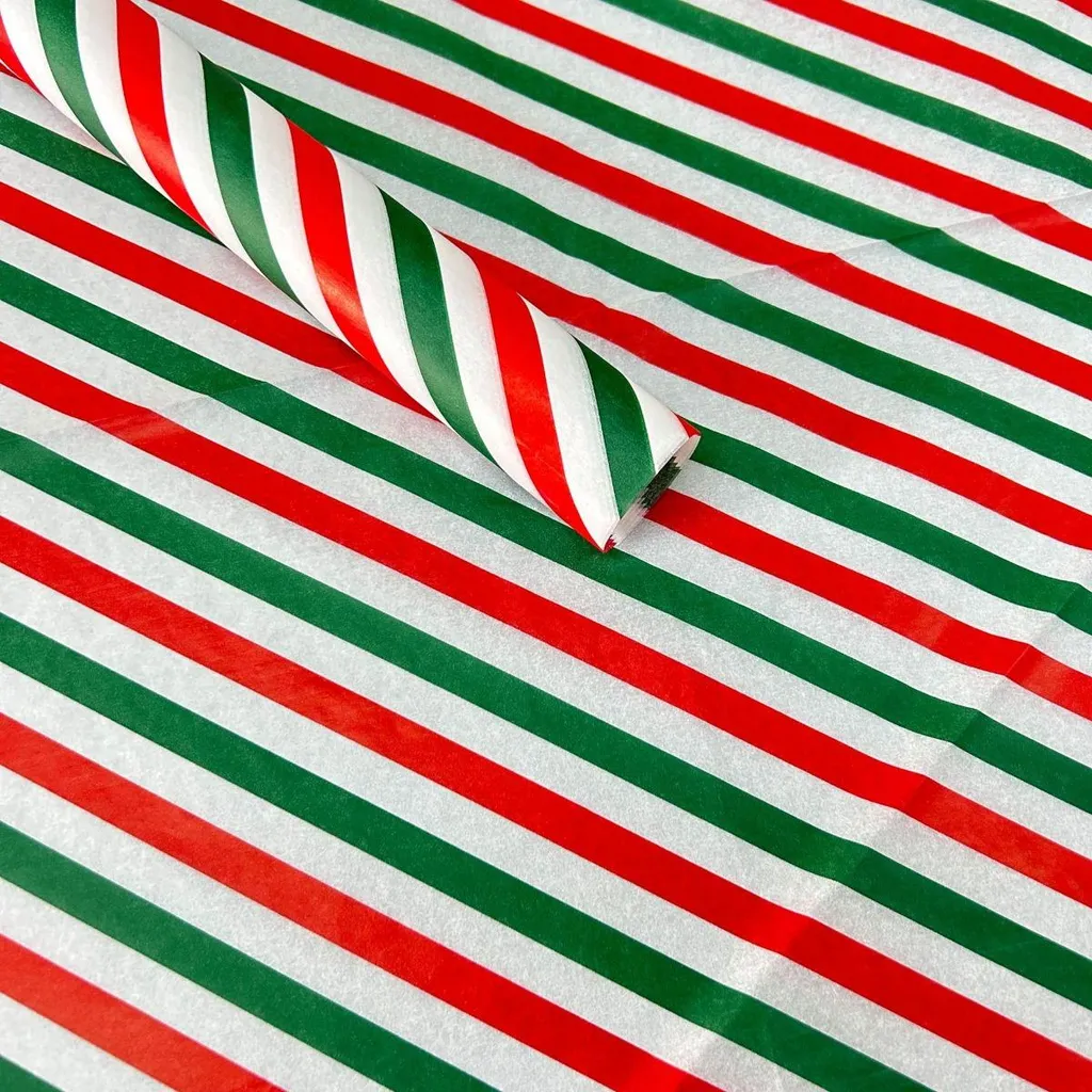 INF 50 Fogli Velina Premium Strisce Rosse e Verdi - Packaging Regalo