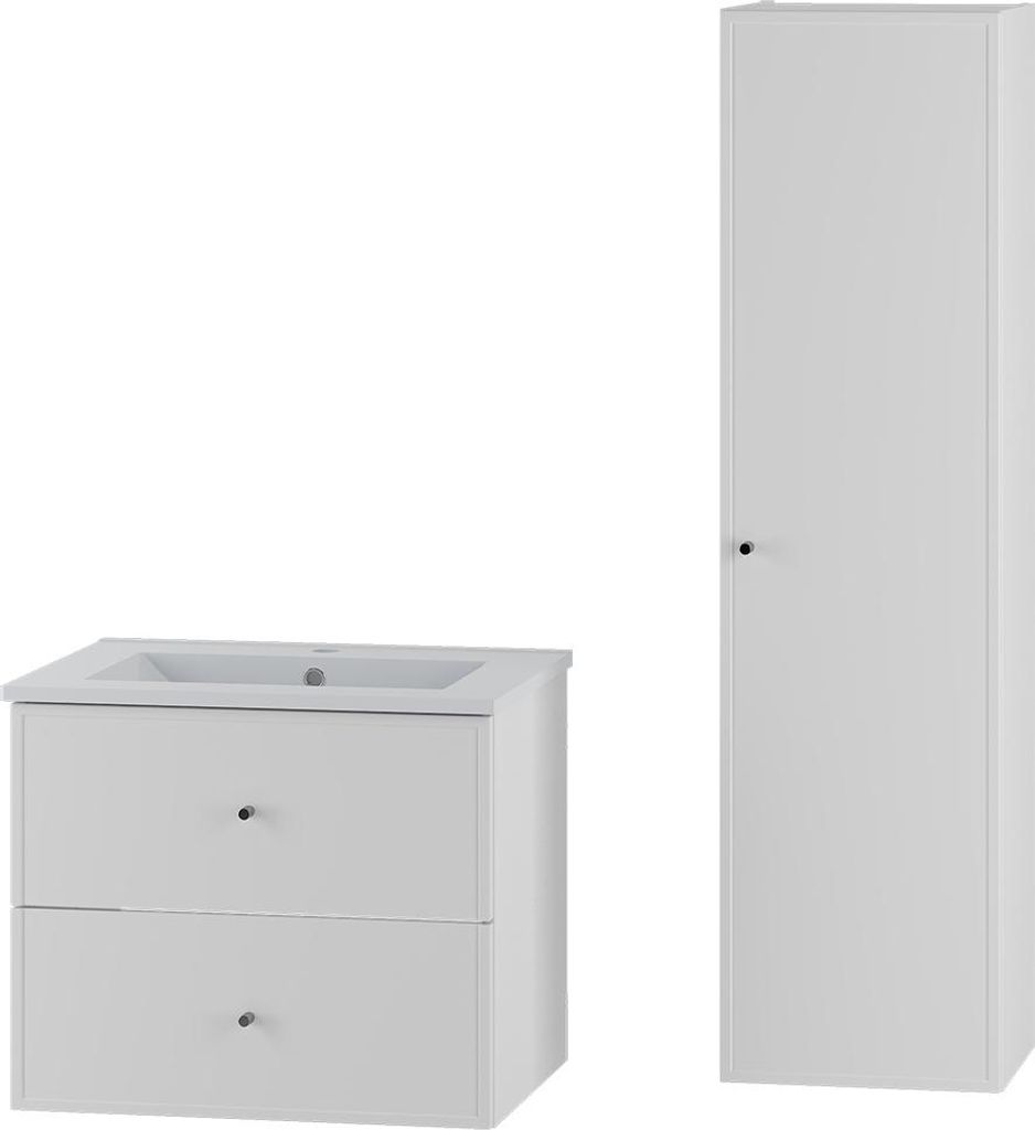 Badmöbel-Set 2-teilig mit 60 cm Waschtisch & Hochschrank in weiß, inkl. Softclose-Funktion - MURANO-140