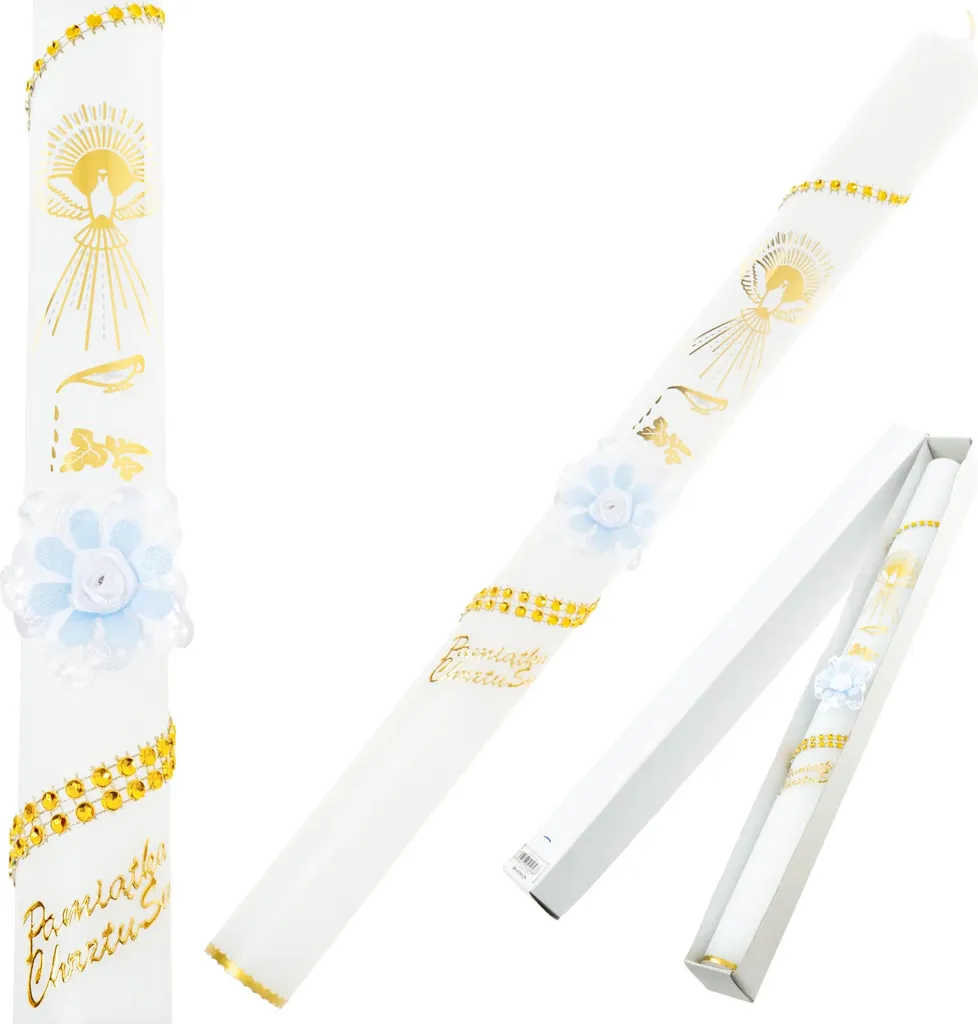 Bougie baptême garçon avec boîte protectrice : fini les fleurs cassées