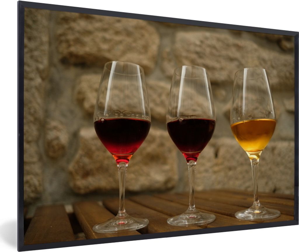 MuchoWow MuchoWow Gerahmtes Poster Drei Arten von Portwein in Gläsern 60x40 cm - Poster mit zchwarzem Bilderrahmen - Printing - Wanddeko Schla...