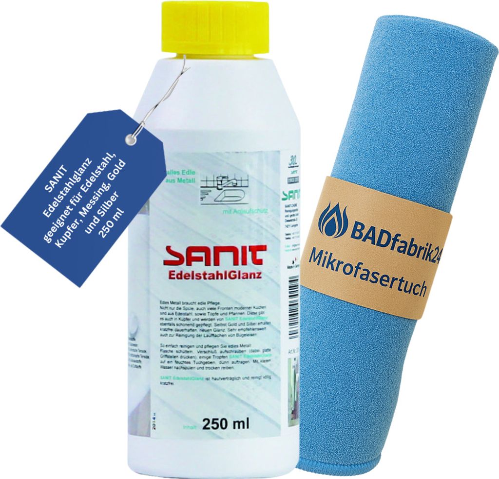 BADfabrik24 SANIT-Edelstahlglanz Nr. 3019 Flasche 250 ml inkl. Mikrofasertuch