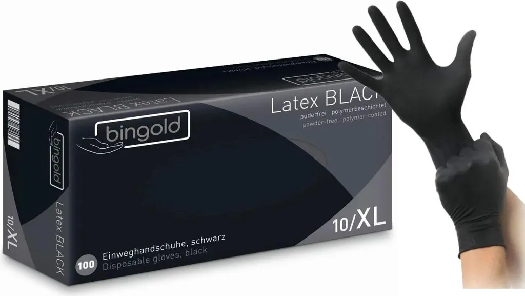 Bingold Black Latex S 100pz - Guanti Neri Senza Polvere per Estetiste